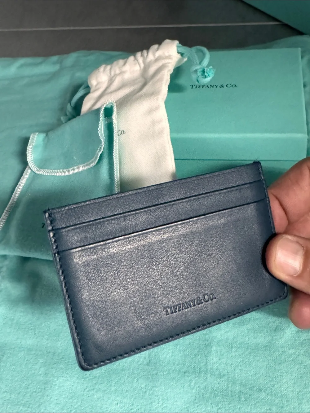 Tiffany & Co. Men's Dark Blue Leather Card Holder